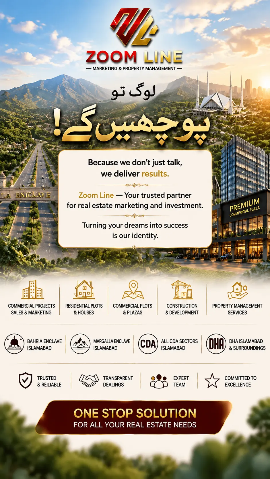 Zoom Line trusted real estate partner in Islamabad offering property marketing, investment, sales and property management services